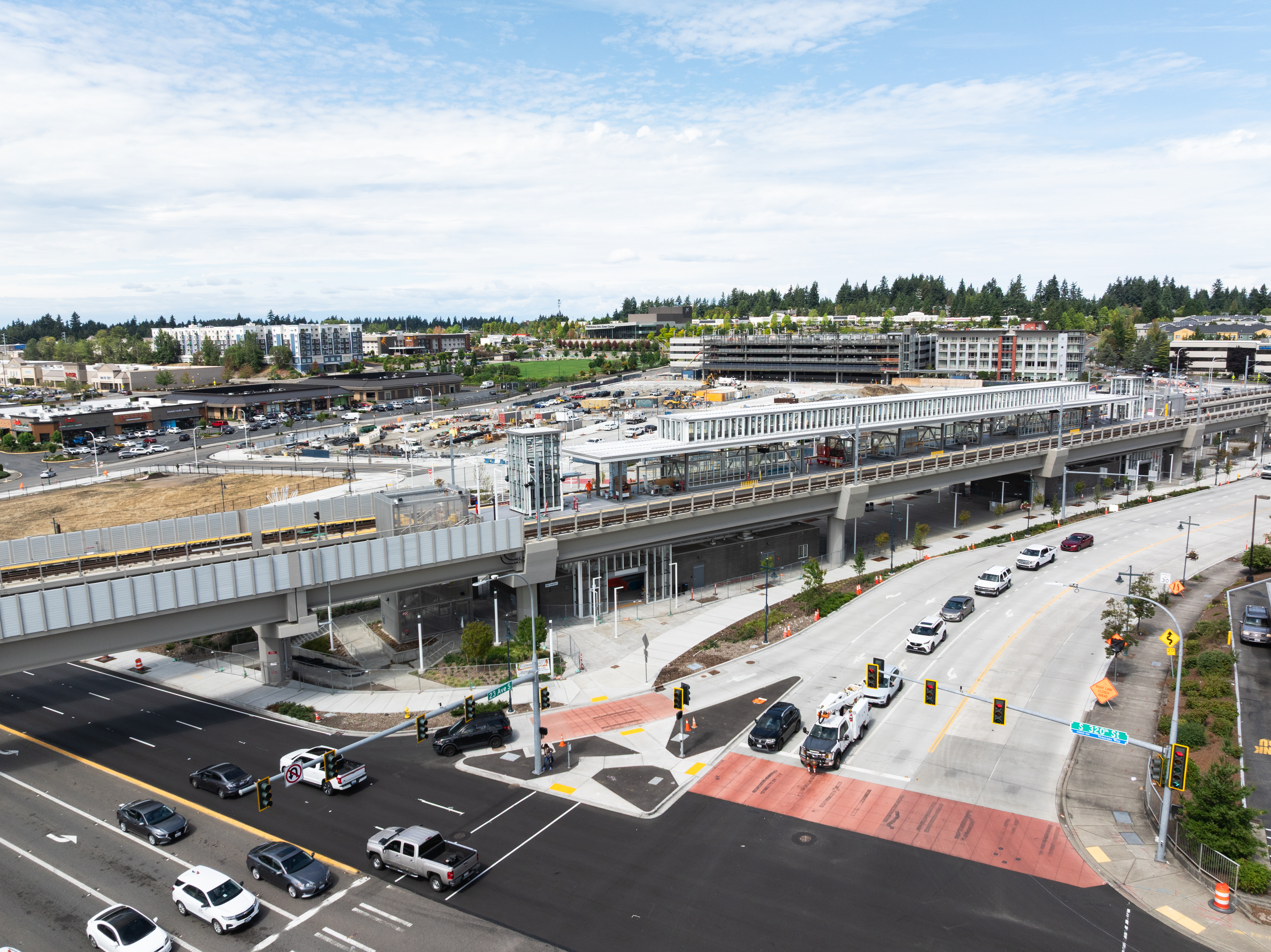 Federal Way Downtown Light Rail Station and Surrounding Roads and Buildings
