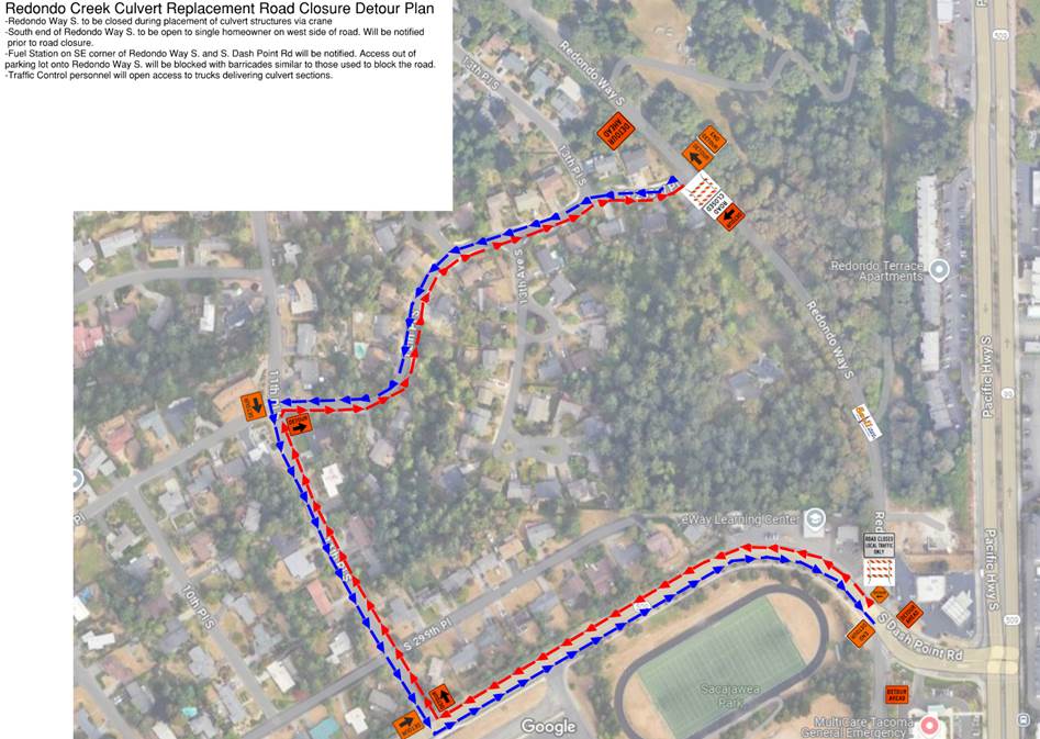 Map showing Redondo Way detour route