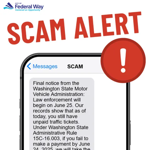 This is a graphic informing residents of a potential scam they may have received in their text messages.