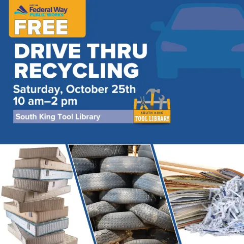an image depicting tires, mattresses and paper with event description