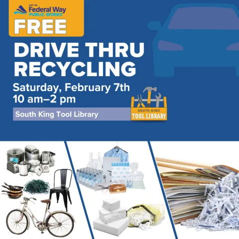 an image depicting recycling materials and paper with event description